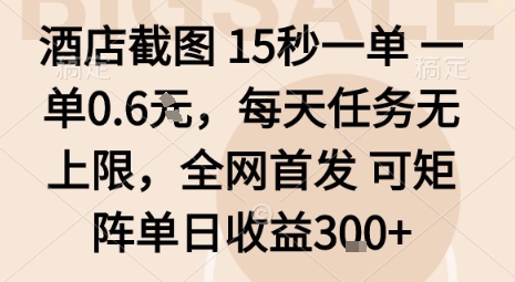 酒店截图15秒一单，一单0.6米，每天任务无上限，全网首发可矩阵单日收益3张_免费分享网络创业,副业,信息差项目的老牌资源整合平台！金铲子项目