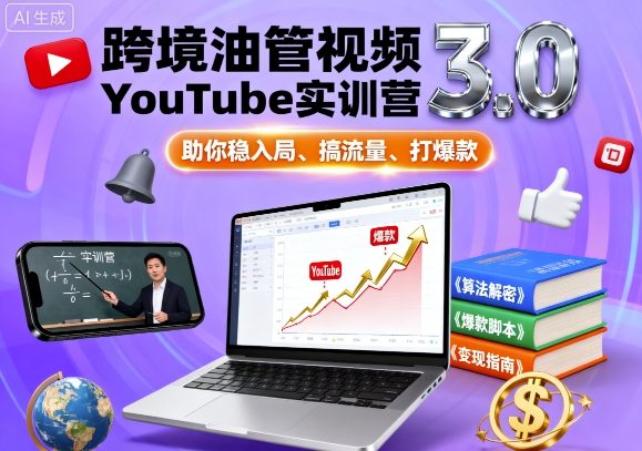 跨境油管视频YouTube实训营3.0，助你稳入局、搞流量、打爆款_免费分享网络创业,副业,信息差项目的老牌资源整合平台！金铲子项目