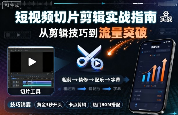 短视频切片剪辑实战指南，从剪辑技巧到流量突破_免费分享网络创业,副业,信息差项目的老牌资源整合平台！金铲子项目