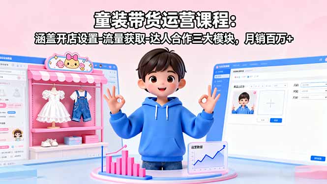 （16081期）童装带货运营课程：涵盖开店设置-流量获取-达人合作三大模块，月销百万+_免费分享网络创业,副业,信息差项目的老牌资源整合平台！金铲子项目