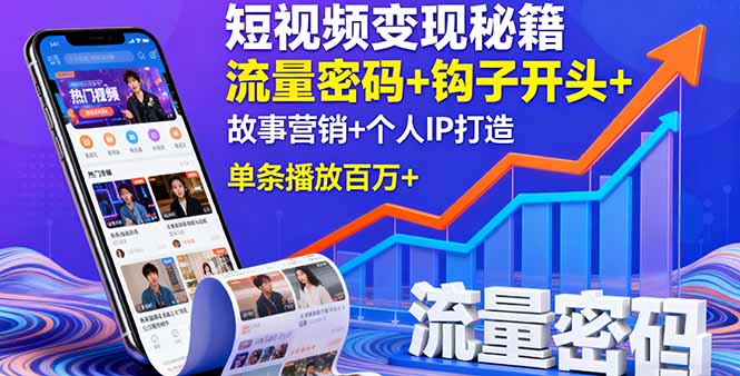 （16079期）短视频变现秘籍，流量密码+钩子开头+故事营销+个人IP打造，单条播放百万+_免费分享网络创业,副业,信息差项目的老牌资源整合平台！金铲子项目