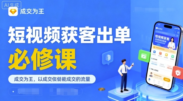 短视频获客出单必修课，成交为王，以成交为导向，直接做能成交的流量_免费分享网络创业,副业,信息差项目的老牌资源整合平台！金铲子项目