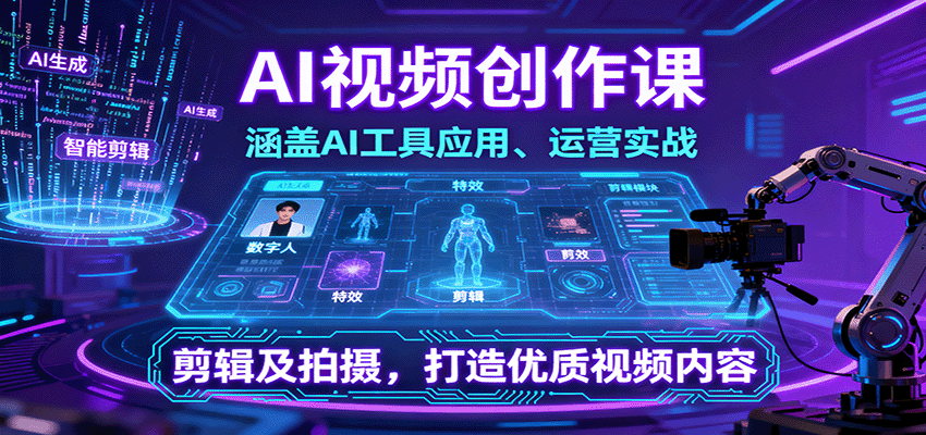 AI视频创作课，涵盖AI工具应用、运营实战、剪辑及拍摄，打造优质视频内容_免费分享网络创业,副业,信息差项目的老牌资源整合平台！金铲子项目