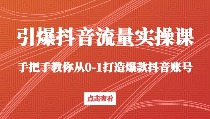 引爆抖音流量实操课，手把手教你从0-1打造爆款抖音账号（27节课）_免费分享网络创业,副业,信息差项目的老牌资源整合平台！金铲子项目