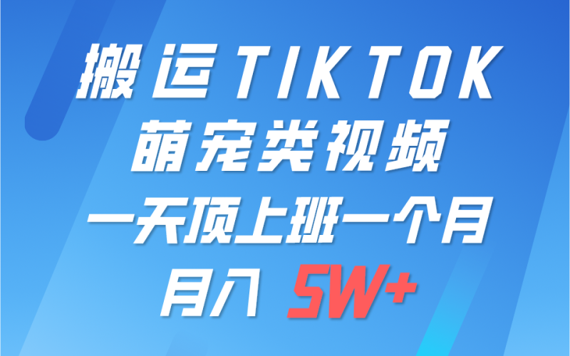 一键搬运TIKTOK萌宠类视频，一部手机即可操作，所有平台均可发布_免费分享网络创业,副业,信息差项目的老牌资源整合平台！金铲子项目