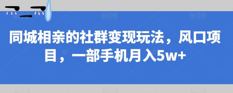 同城相亲的社群玩法，风口项目，一部手机【揭秘】_免费分享网络创业,副业,信息差项目的老牌资源整合平台！金铲子项目