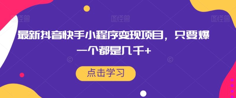 最新抖音快手小程序项目，只要爆一个都是几千_免费分享网络创业,副业,信息差项目的老牌资源整合平台！金铲子项目