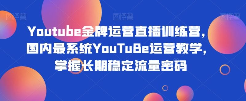 Youtube金牌运营直播训练营，国内最系统YouTuBe运营教学，掌握长期稳定流量密码_免费分享网络创业,副业,信息差项目的老牌资源整合平台！金铲子项目