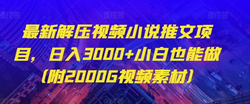 最新解压视频小说推文项目，0小白也能做（附2000G视频素材）【揭秘】_免费分享网络创业,副业,信息差项目的老牌资源整合平台！金铲子项目