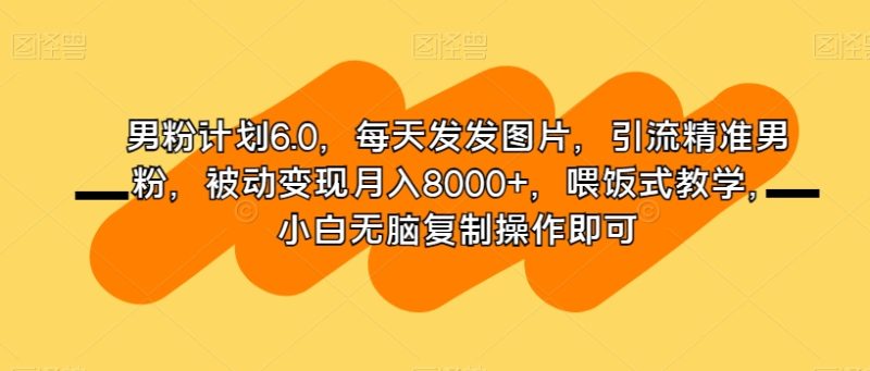 男粉计划6.0，每天发发图片，引流精准男粉，被动，喂饭式教学，小白无脑复制操作即可_免费分享网络创业,副业,信息差项目的老牌资源整合平台！金铲子项目