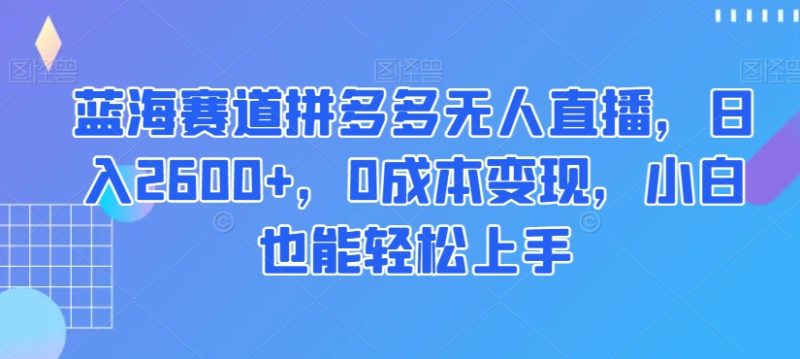 蓝海赛道拼多多无人直播，2小白也能上手【揭秘】_免费分享网络创业,副业,信息差项目的老牌资源整合平台！金铲子项目