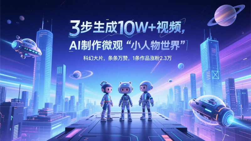 三步生成视频，AI制作微观“小人物世界”科幻大片，条条万赞，1条作品涨粉2.3万_免费分享网络创业,副业,信息差项目的老牌资源整合平台！金铲子项目