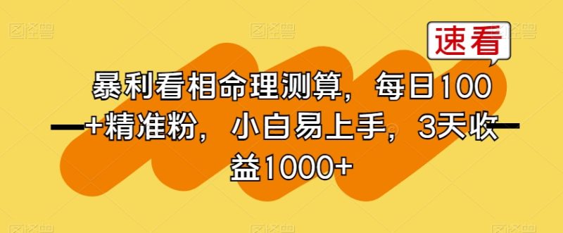 暴利看相命理测算，每精准粉，小白易上手，3天【揭秘】_免费分享网络创业,副业,信息差项目的老牌资源整合平台！金铲子项目