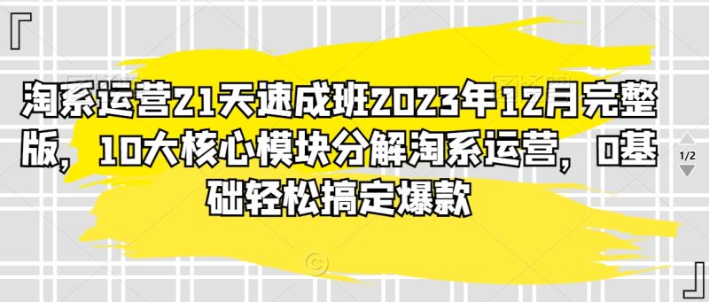 淘系运营21天速成班2023年12月完整版，10大核心模块分解淘系运营，0基础搞定爆款_免费分享网络创业,副业,信息差项目的老牌资源整合平台！金铲子项目