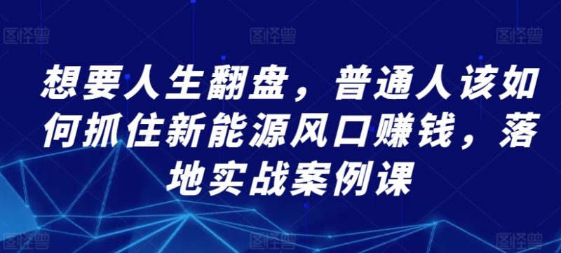 想要人生翻盘，普通人该如何抓住新能源风口赚钱，落地实战案例课_免费分享网络创业,副业,信息差项目的老牌资源整合平台！金铲子项目