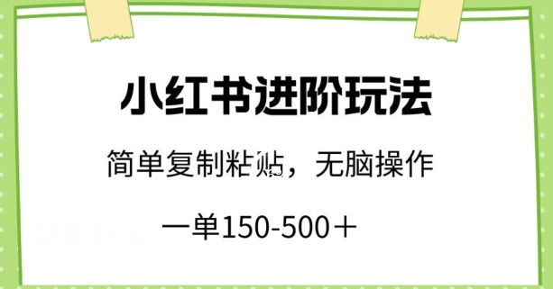 小红书进阶玩法，一单150简单复制粘贴，小白也能上手_免费分享网络创业,副业,信息差项目的老牌资源整合平台！金铲子项目