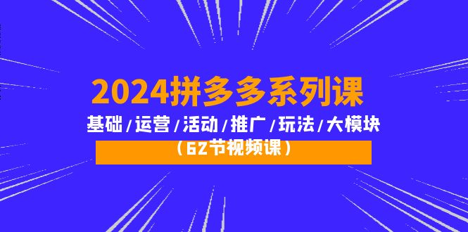 （10019期）2024拼多多系列课：基础/运营/活动/推广/玩法/大模块（62节视频课）_免费分享网络创业,副业,信息差项目的老牌资源整合平台！金铲子项目