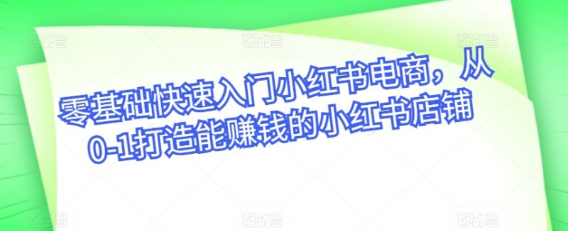 零基础快速入门小红书电商，从0-1打造能赚钱的小红书店铺_免费分享网络创业,副业,信息差项目的老牌资源整合平台！金铲子项目