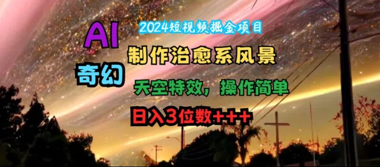 2024短视频掘金项目，AI制作治愈系风景，奇幻天空特效，操作简单，3位数_免费分享网络创业,副业,信息差项目的老牌资源整合平台！金铲子项目