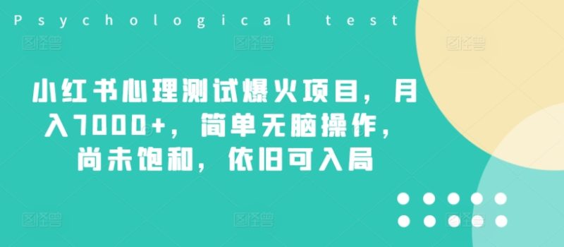 小红书心理测试爆火项目简单无脑操作，尚未饱和，依旧可入局_免费分享网络创业,副业,信息差项目的老牌资源整合平台！金铲子项目