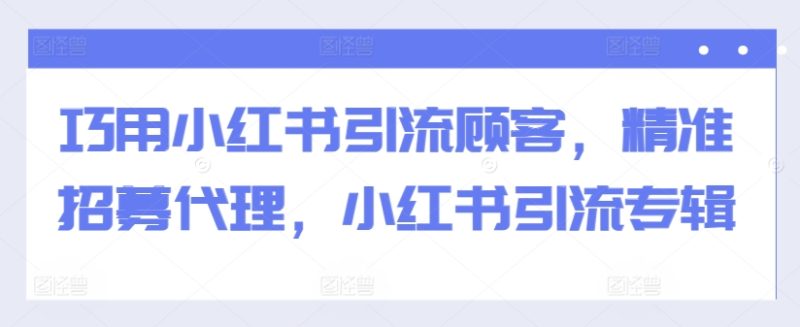 巧用小红书引流顾客，精准招募代理，小红书引流专辑_免费分享网络创业,副业,信息差项目的老牌资源整合平台！金铲子项目
