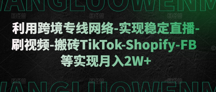 利用跨境专线网络-实现稳定直播-刷视频-搬砖TikTok-Shopify-FB等实现_免费分享网络创业,副业,信息差项目的老牌资源整合平台！金铲子项目