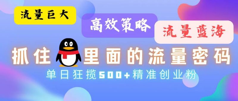 （13068期）流量蓝海，抓住QQ里面的流量密码高效策略，单日狂揽精准创业粉_免费分享网络创业,副业,信息差项目的老牌资源整合平台！金铲子项目