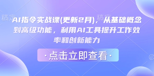 AI指令实战课(更新2月)，从基础概念到高级功能，利用AI工具提升工作效率和创新能力_免费分享网络创业,副业,信息差项目的老牌资源整合平台！金铲子项目