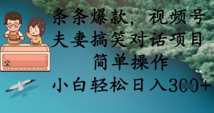 条条爆款，视频号夫妻搞笑对话项目，简单操作，小白_免费分享网络创业,副业,信息差项目的老牌资源整合平台！金铲子项目