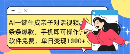 AI一键生成亲子对话视频，条条爆款，一部手机即可操作，单日数张_免费分享网络创业,副业,信息差项目的老牌资源整合平台！金铲子项目