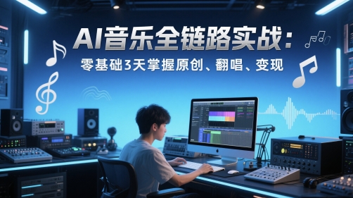 AI音乐全链路实战课：零基础3天掌握原创、翻唱、_免费分享网络创业,副业,信息差项目的老牌资源整合平台！金铲子项目