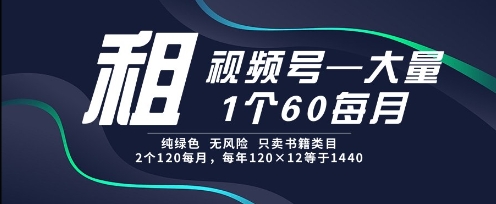 租视频号，一个60每月，2个120.纯绿色、无风险，常年租_免费分享网络创业,副业,信息差项目的老牌资源整合平台！金铲子项目