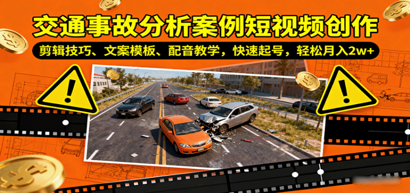 交通事故分析案例短视频创作，剪辑技巧、文案模板、配音教学，快速起号，_免费分享网络创业,副业,信息差项目的老牌资源整合平台！金铲子项目