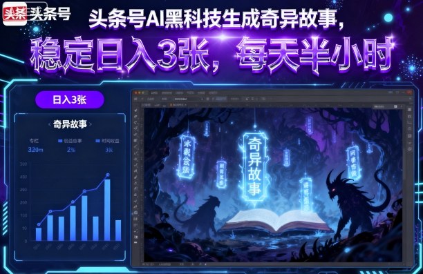 头条号AI黑科技生成奇异故事，稳定3张，每天半小时_免费分享网络创业,副业,信息差项目的老牌资源整合平台！金铲子项目